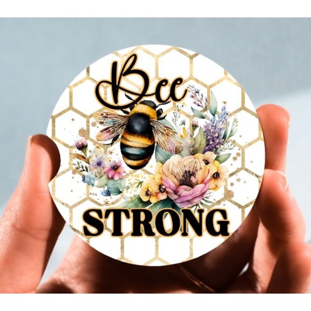 Set of 2 Car‎ Coasters, Bee Strong Car Coaster, Neoprene Car Coaster